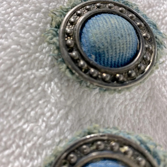 Vintage Blue Denim Circle Clip On Earrings - Picture 6 of 10